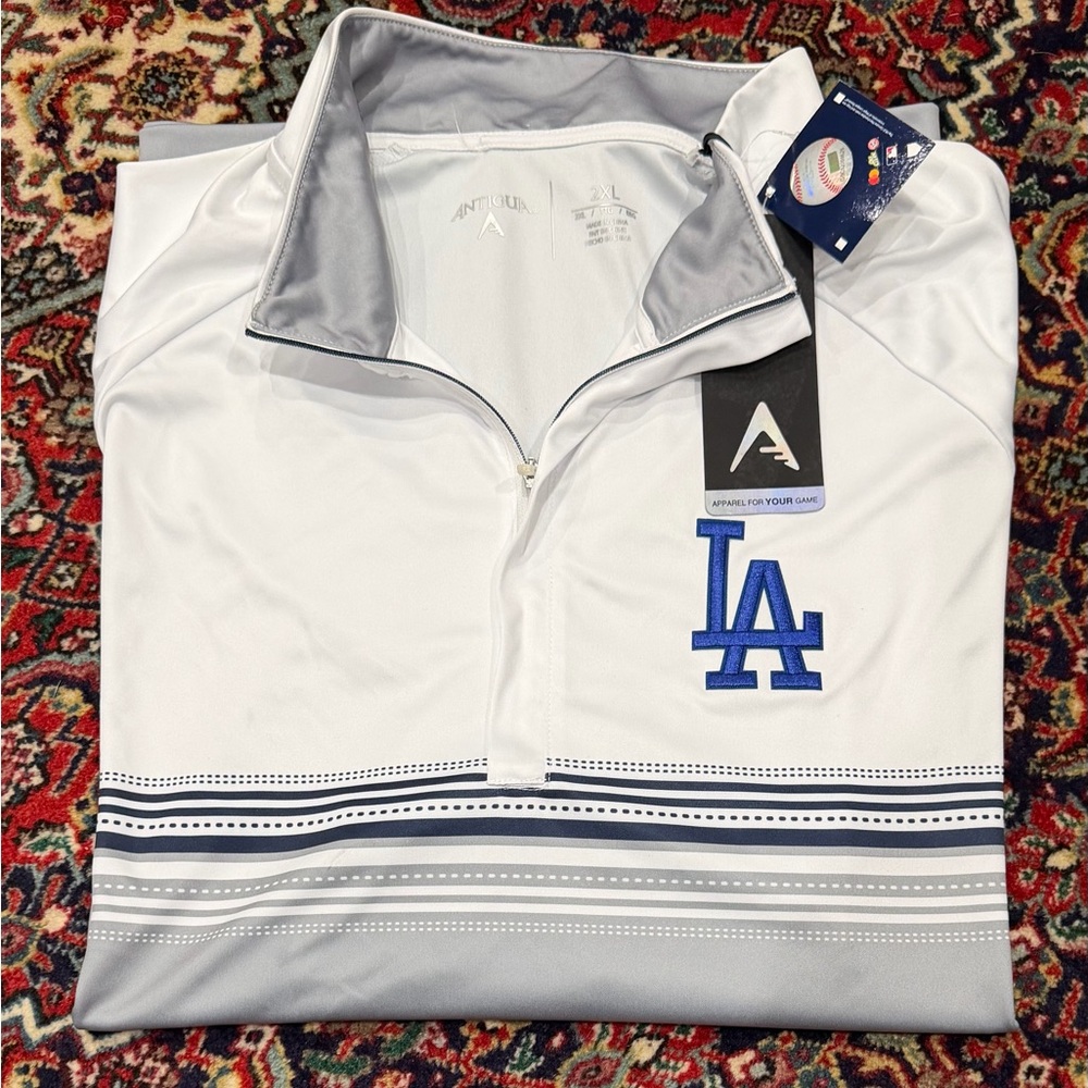 ANTÍGUA LOS ANGELES DODGERS GRAY/WHITE LOG SLEEVE POLO XXL